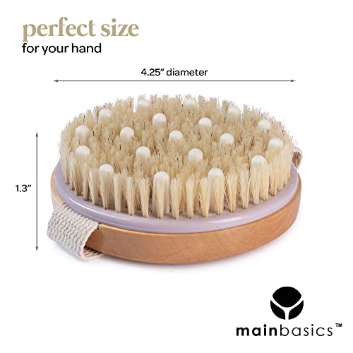 MainBasics Natural Bristle Dry Body Brush Exfoliating Body Scrubber with Mass...