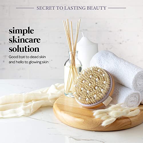 MainBasics Natural Bristle Dry Body Brush Exfoliating Body Scrubber with Mass...