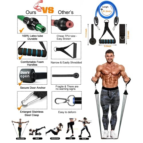 Resistance Bands Set Workout Bands，8-in-1 Ab Wheel Roller Kit with Knee Pad,...