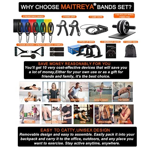 Resistance Bands Set Workout Bands，8-in-1 Ab Wheel Roller Kit with Knee Pad,...