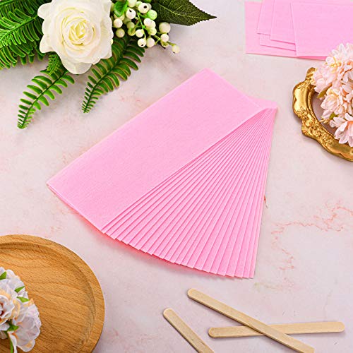 100 Pieces Pink Wax Strips Hair Removal Non Woven Waxing Strips Wax Paper She...