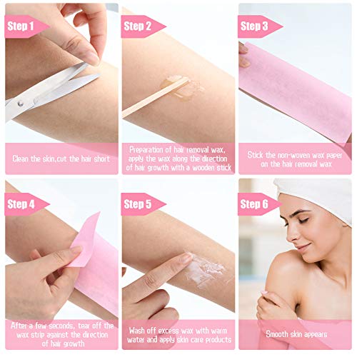 100 Pieces Pink Wax Strips Hair Removal Non Woven Waxing Strips Wax Paper She...
