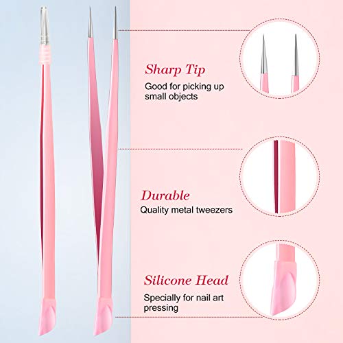 4 Pieces Straight Nail Tweezers Probe Tips Metal Tweezers with Silicone Press...