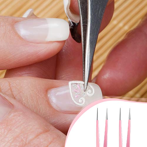 4 Pieces Straight Nail Tweezers Probe Tips Metal Tweezers with Silicone Press...