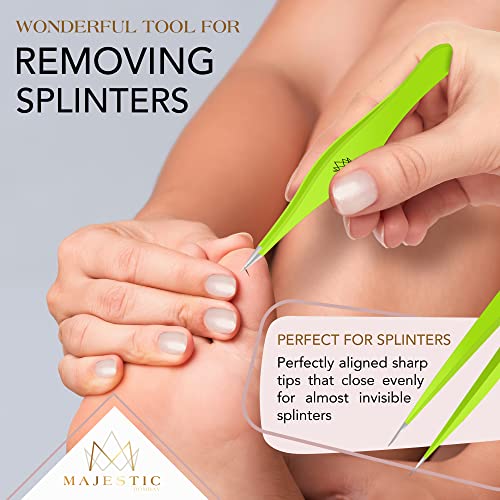 Fine Point + Slant Tweezers for Women and Men – Splinter, Ticks, Facial, Chin...