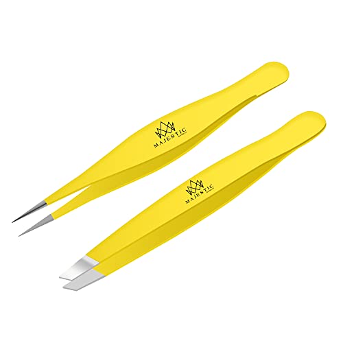 Fine Point + Slant Tweezers for Women and Men – Splinter, Ticks, Facial, Chin...