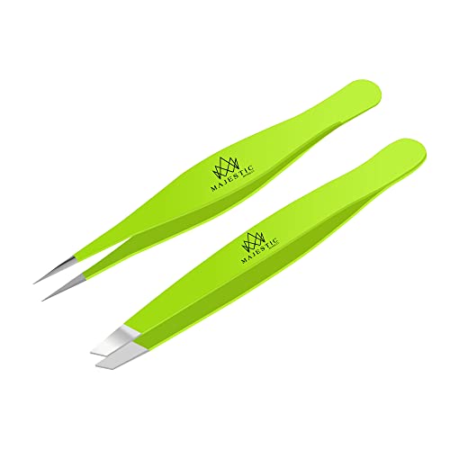 Fine Point + Slant Tweezers for Women and Men – Splinter, Ticks, Facial, Chin...