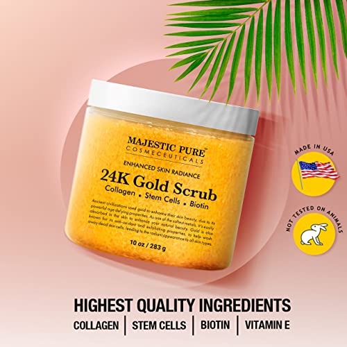 Majestic Pure 24K Gold Scrub - Biotin, Collagen, VitaminE & Stem Cell - Exfol...