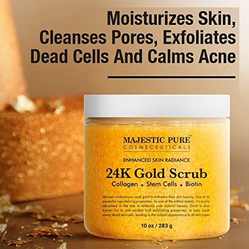 Majestic Pure 24K Gold Scrub - Biotin, Collagen, VitaminE & Stem Cell - Exfol...