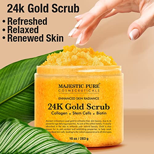 Majestic Pure 24K Gold Scrub - Biotin, Collagen, VitaminE & Stem Cell - Exfol...
