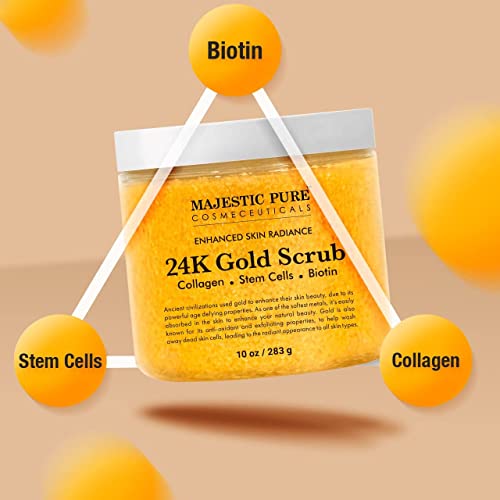 Majestic Pure 24K Gold Scrub - Biotin, Collagen, VitaminE & Stem Cell - Exfol...