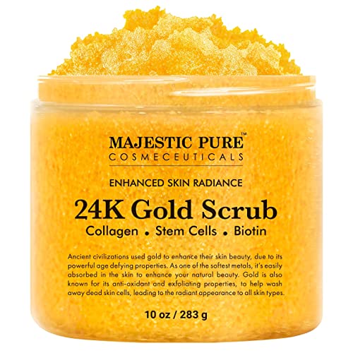 Majestic Pure 24K Gold Scrub - Biotin, Collagen, VitaminE & Stem Cell - Exfol...