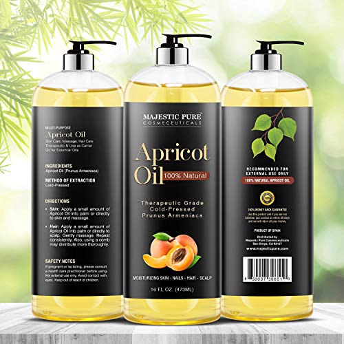 Majestic Pure Apricot Oil, 100% Pure and Natural, Cold-Pressed, Apricot Kerne...