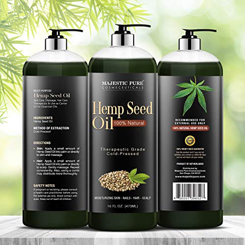 Majestic Pure Hemp Seed Oil, 100% Pure and Natural, Cold-Pressed, Moisturizin...