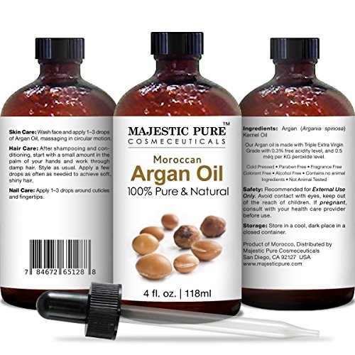 MAJESTIC PURE Moroccan Argan Oil for Hair, Face, Nails, Beard & Cuticles - fo...