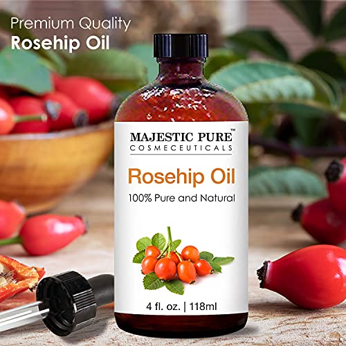 MAJESTIC PURE Rosehip Oil for Face, Nails, Hair and Skin, Pure & Natural, Col...