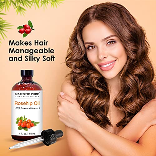 MAJESTIC PURE Rosehip Oil for Face, Nails, Hair and Skin, Pure & Natural, Col...