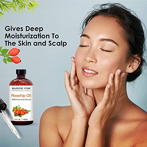 MAJESTIC PURE Rosehip Oil for Face, Nails, Hair and Skin, Pure & Natural, Col...