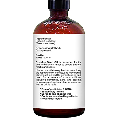 MAJESTIC PURE Rosehip Oil for Face, Nails, Hair and Skin, Pure & Natural, Col...