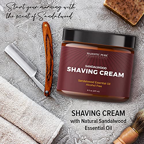 Majestic Pure Sandalwood Shaving Cream for Men and Women - Smooth Close Refre...