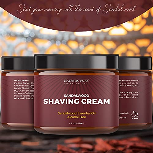 Majestic Pure Sandalwood Shaving Cream for Men and Women - Smooth Close Refre...