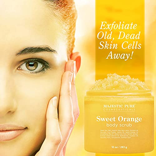 Majestic Pure Sweet Orange Body Scrub - Exfoliates, Moisturizes, and Nourishe...