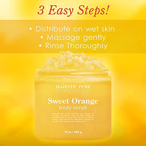 Majestic Pure Sweet Orange Body Scrub - Exfoliates, Moisturizes, and Nourishe...