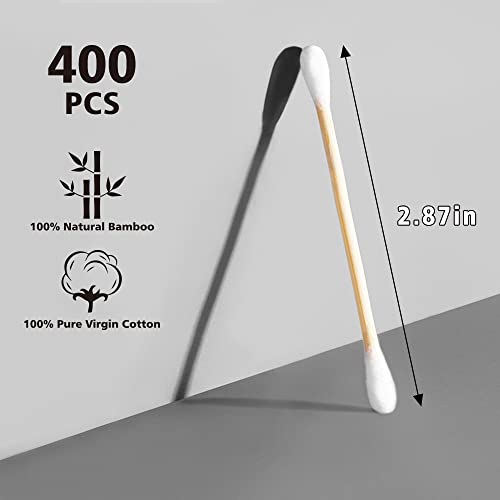 Organic Cotton Swabs with Wooden Sticks 400 Pcs of Pack, Pure Natural Bamboo ...