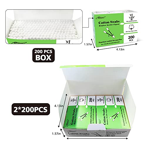 Organic Cotton Swabs with Wooden Sticks 400 Pcs of Pack, Pure Natural Bamboo ...