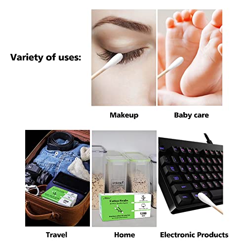 Organic Cotton Swabs with Wooden Sticks 400 Pcs of Pack, Pure Natural Bamboo ...