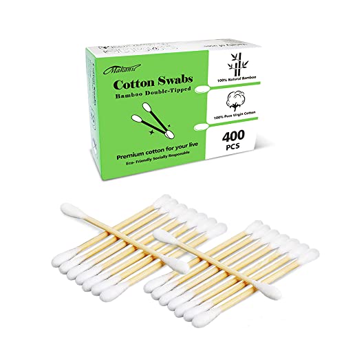 Organic Cotton Swabs with Wooden Sticks 400 Pcs of Pack, Pure Natural Bamboo ...