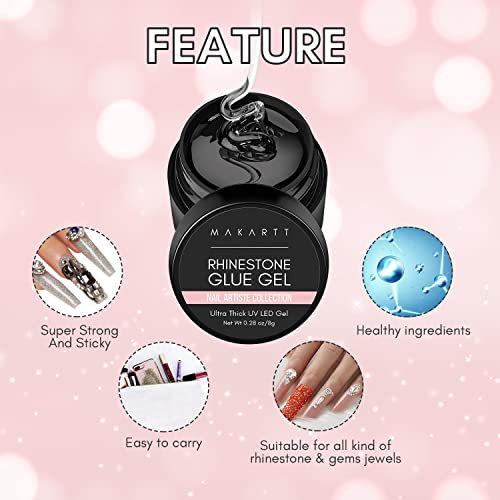 Makartt 2 Jars 8g Nail Rhinestone Glue Gel with Nail Brush Pen& Gems, No Wipe...