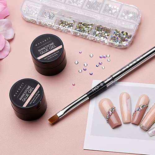 Makartt 2 Jars 8g Nail Rhinestone Glue Gel with Nail Brush Pen& Gems, No Wipe...