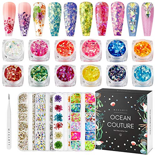 Makartt Nail Decorations Kit, Ocean Couture Nail Glitters Nail Rhinestones 3D...