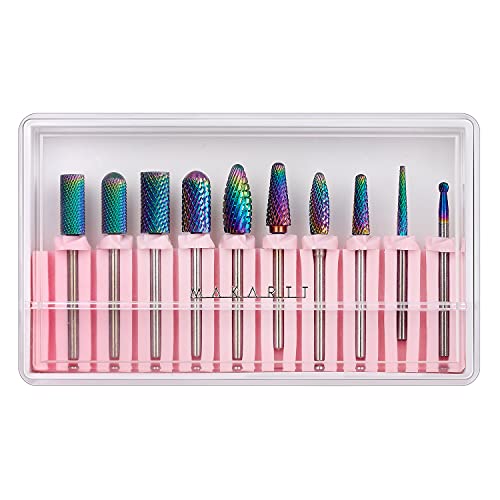 Makartt Nail Drill Bits Set, 10Pcs Tungsten Carbide Nail Drill Bits Remove Ac...