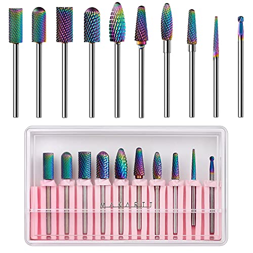Makartt Nail Drill Bits Set, 10Pcs Tungsten Carbide Nail Drill Bits Remove Ac...