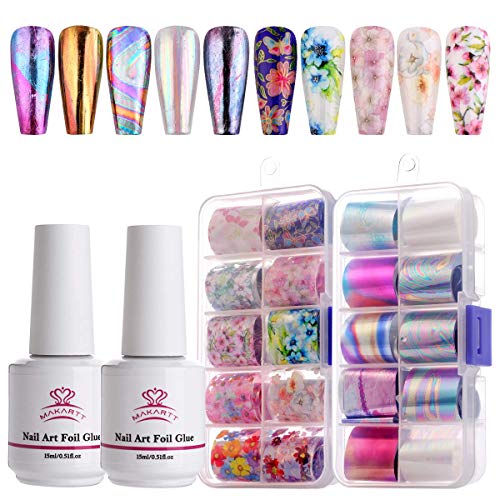 Makartt Nail Foil Nail Art Foil Glue Gel with Rose Flowers Metal Foil Sticker...