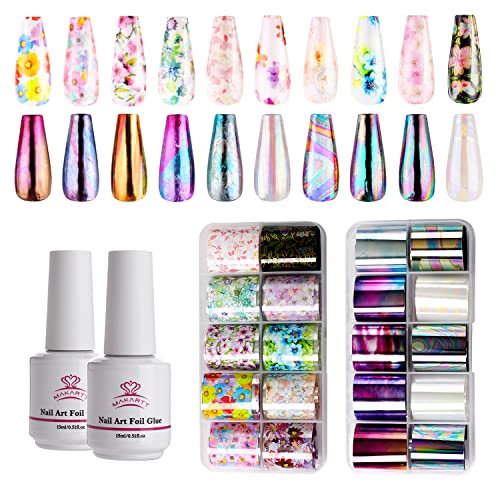 Makartt Nail Foil Nail Art Foil Glue Gel with Rose Flowers Metal Foil Sticker...