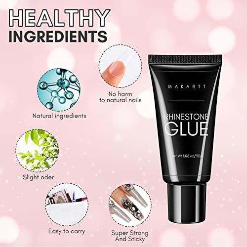 Makartt Nail Rhinestone Glue Gel 1.06oz Nail Lamp Needed Gem Glue Gel Super S...