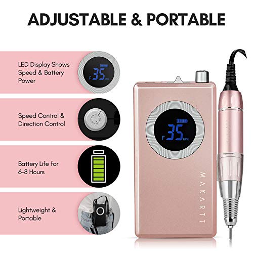 Makartt Rechargeable Nail Drill Electric Nail File Pink Stephanee 35000RMP Pr...