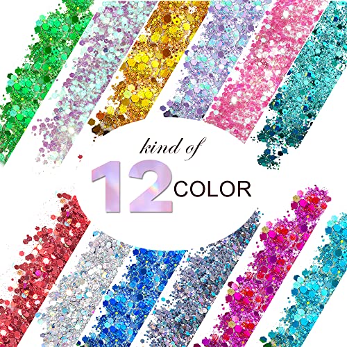 Face Glitter Chunky,Holographic Chunky Glitter for Body Hair Eye Nail, Festiv...