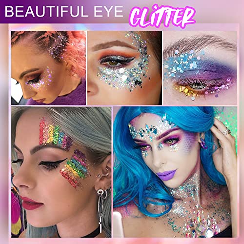 Face Glitter Chunky,Holographic Chunky Glitter for Body Hair Eye Nail, Festiv...