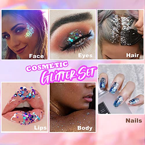Face Glitter Chunky,Holographic Chunky Glitter for Body Hair Eye Nail, Festiv...