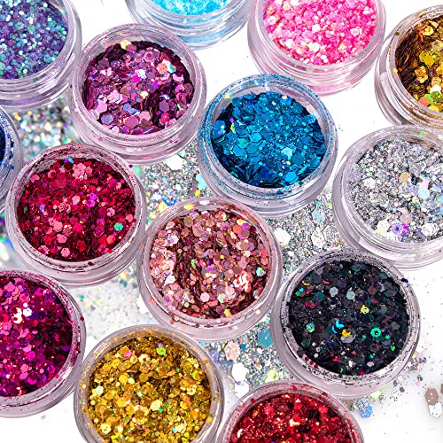 Face Glitter Chunky,Holographic Chunky Glitter for Body Hair Eye Nail, Festiv...