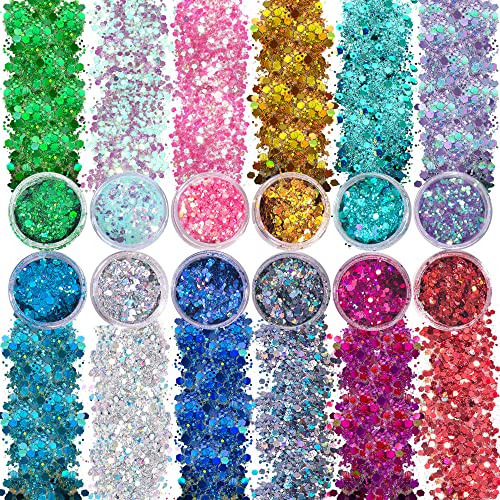 Face Glitter Chunky,Holographic Chunky Glitter for Body Hair Eye Nail, Festiv...