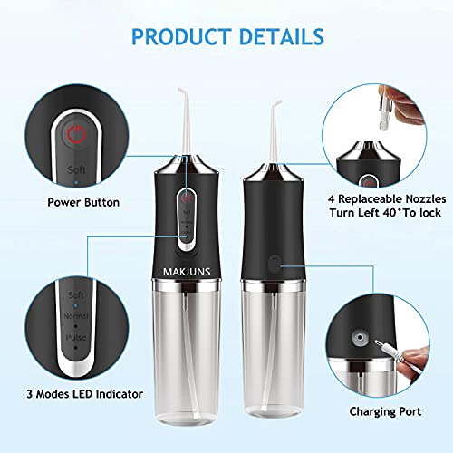 Water Flosser Cordless Teeth Cleaner Portable Water Teeth Cleaner with 3 Mode...