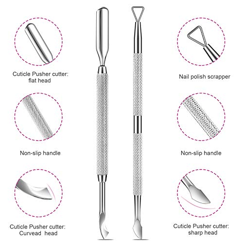 Premium Cuticle Pusher and Gel Polish Remover Set with Nail Files, Profession...