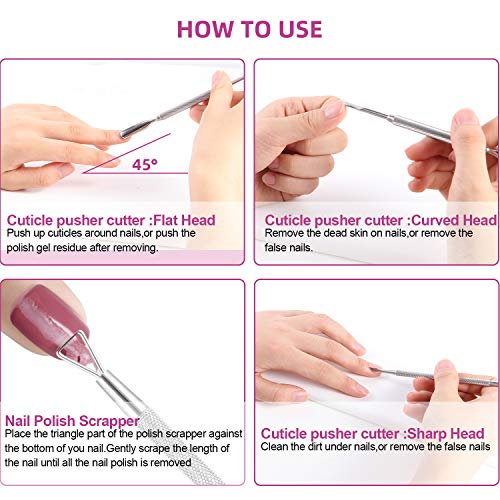 Premium Cuticle Pusher and Gel Polish Remover Set with Nail Files, Profession...