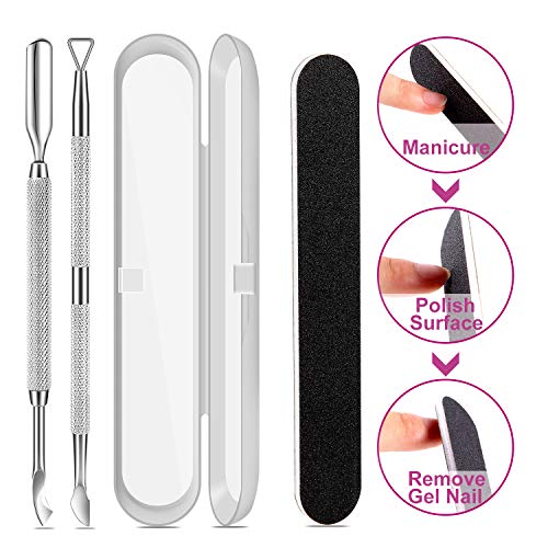Premium Cuticle Pusher and Gel Polish Remover Set with Nail Files, Profession...