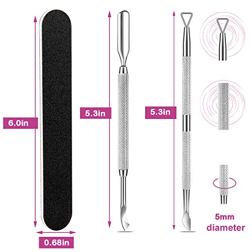 Premium Cuticle Pusher and Gel Polish Remover Set with Nail Files, Profession...